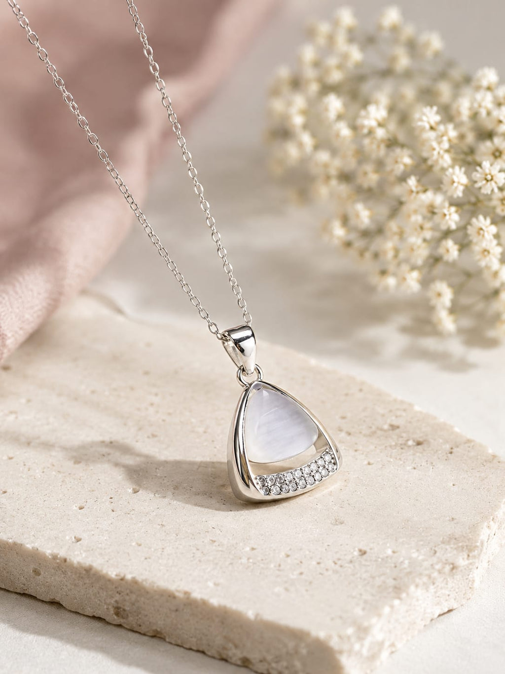 White Crystal Pendant Necklace | Elegant Silver Necklace for Women | Gift for Her