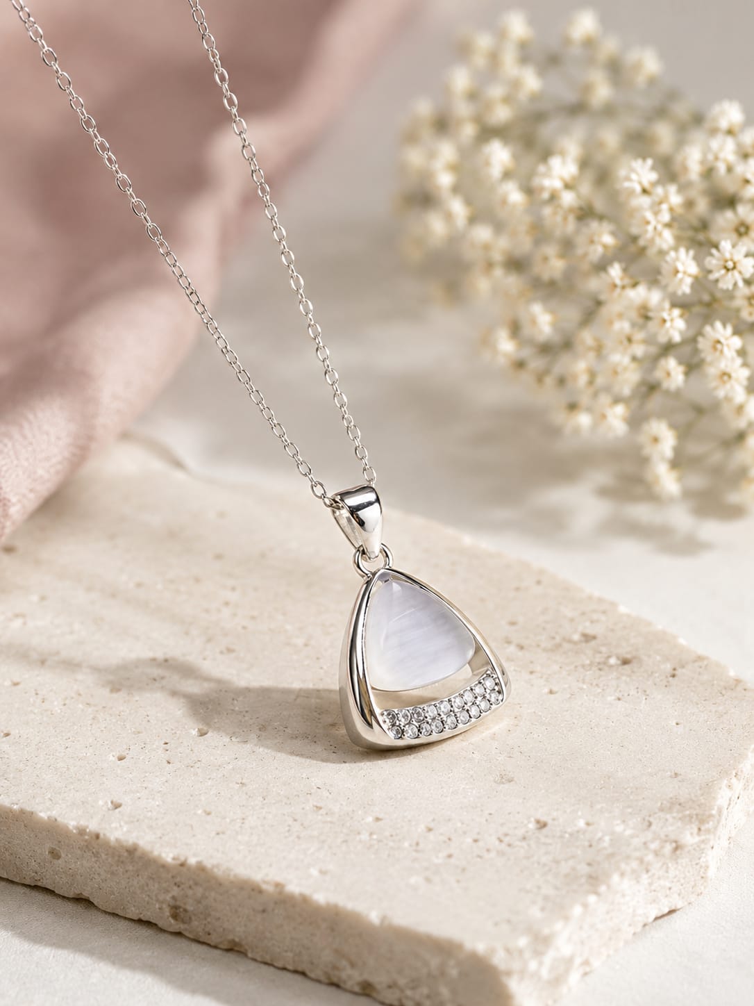 White Crystal Pendant Necklace | Elegant Silver Necklace for Women | Gift for Her