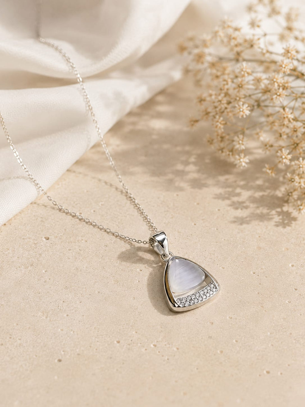 White Crystal Pendant Necklace | Elegant Silver Necklace for Women | Gift for Her