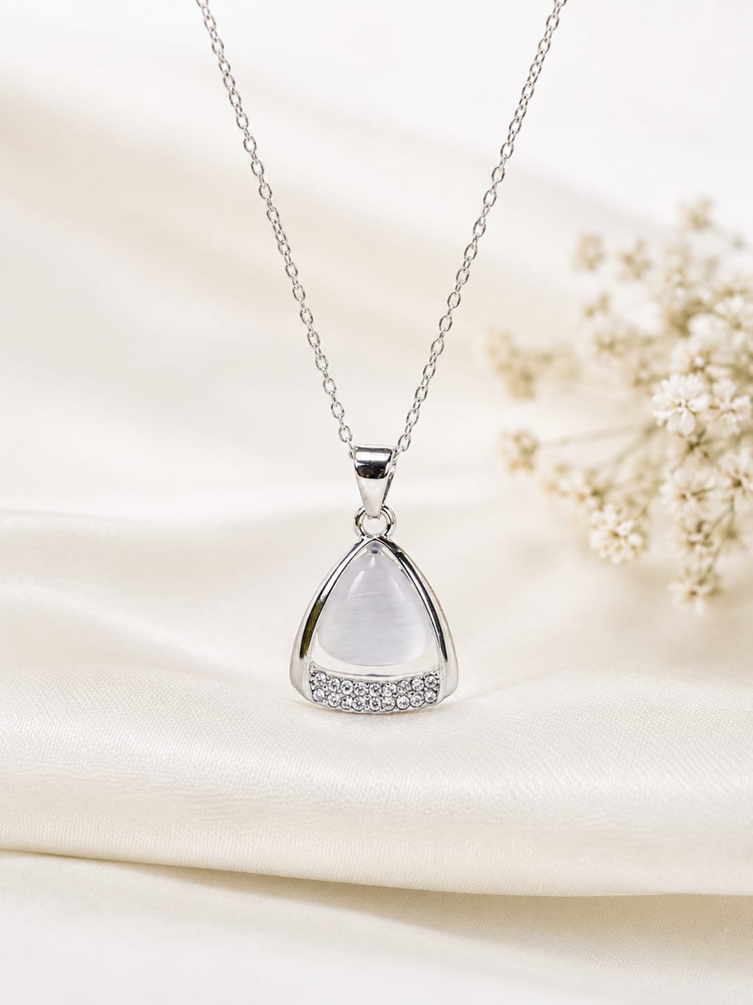 White Crystal Pendant Necklace | Elegant Silver Necklace for Women | Gift for Her