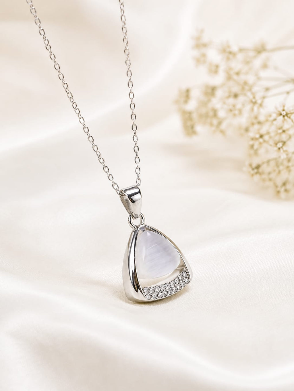 White Crystal Pendant Necklace | Elegant Silver Necklace for Women | Gift for Her
